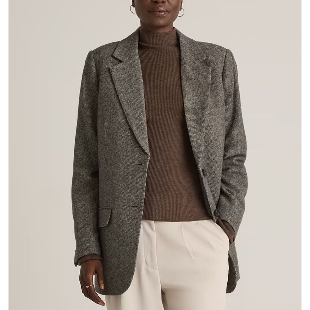 Quince Italian Wool Oversized Blazer in Textured Brown XS